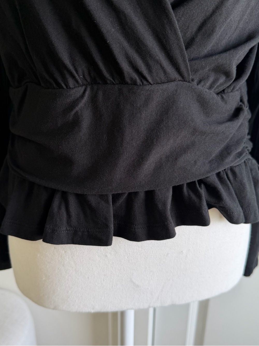 Banana Republic Black Wrap Top Petite M Long Sleeve Ruffle Hem Peplum Blouse PM - Picture 4 of 9